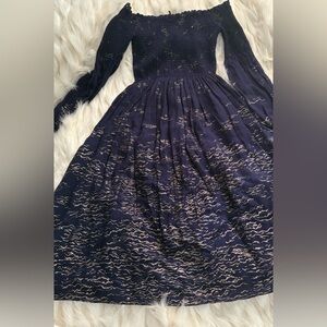 FREE PEOPLE Elegant Navy and Gold Long Sleeve Dress